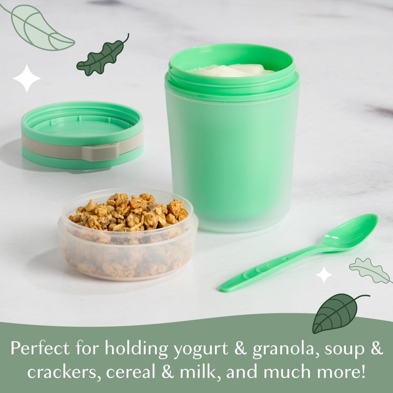 Goodful Double Wall Insulated Yogurt Container, Leak Proof Food Storage, Snack Container with Reusable Plastic Spoon, Microwave Safe, Dishwasher safe, Freezer Safe, 14-Ounce, Green - Image 4